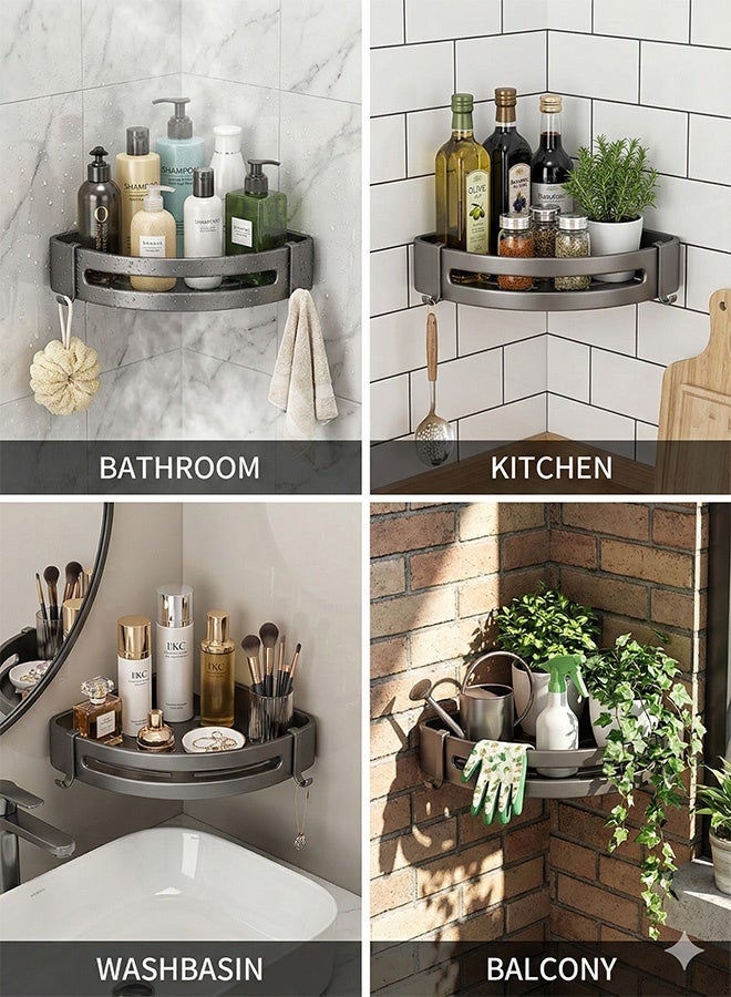 BASILKIT 2 Pieces Wall-Mounted Bathroom Shelf No Drilling with Stickers Wall mounted Bathroom Rack, Corner Shower Shelf. - Image 3